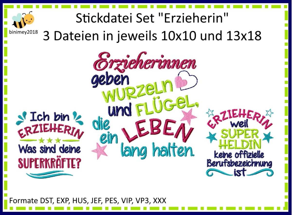 Stickdatei Spruch Erzieherin Set Binimey