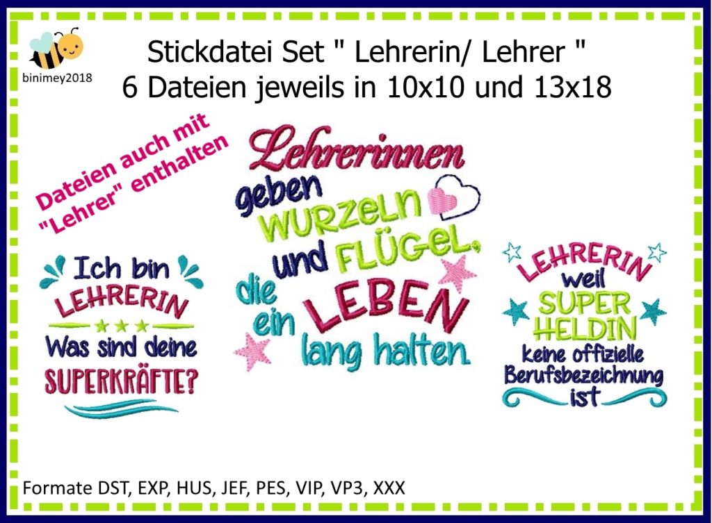 Stickdatei Spruch Lehrer Lehrerin Set Binimey