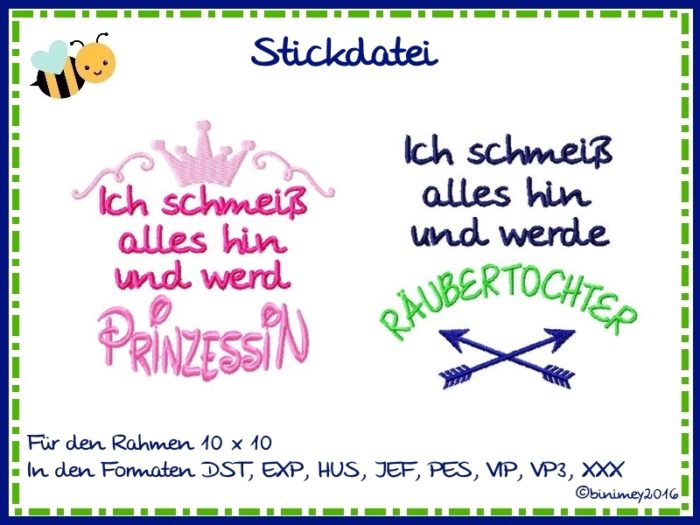 Stickdatei Prinzessin Räubertochter 10x10 [Digital]