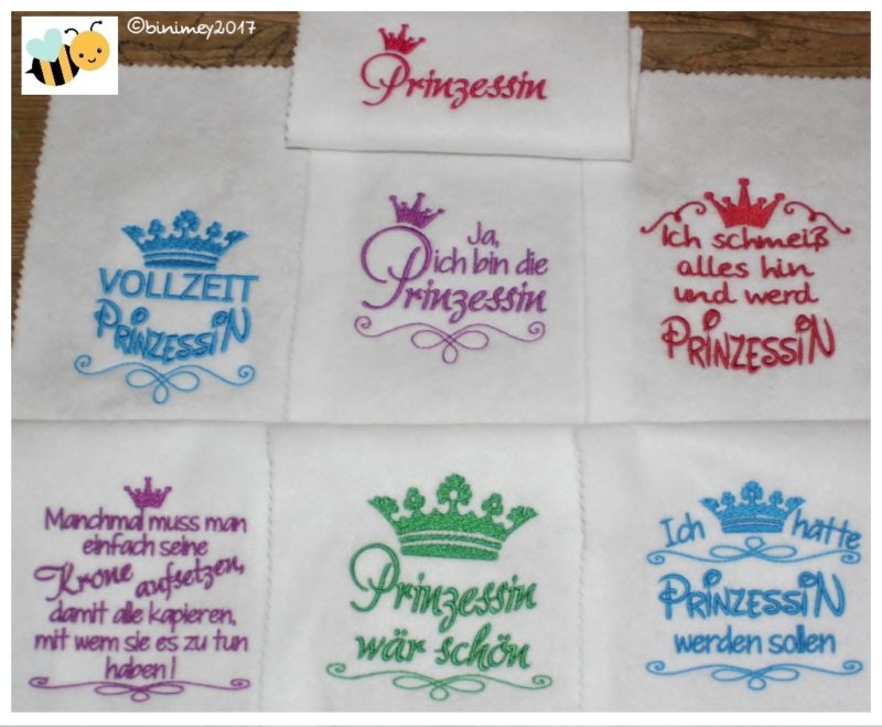 Stickdatei Set Prinzessinnen Sprüche 10x10 Binimey