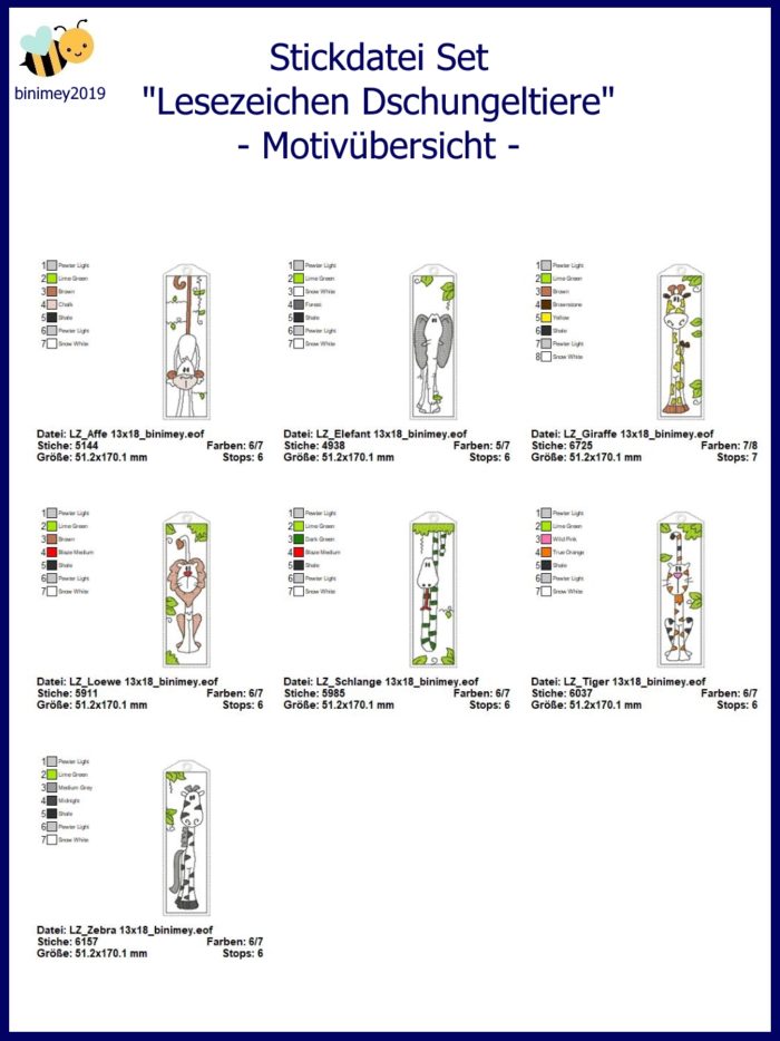 Stickdatei Lesezeichen Dschungel Tiere [Digital] – Bild 2