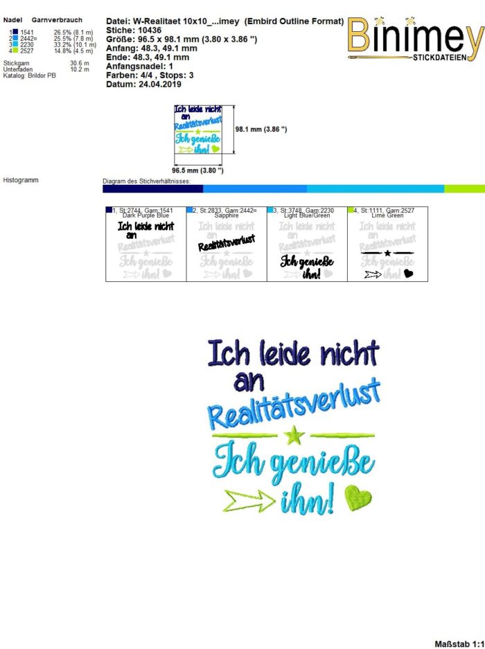 Stickdatei Spruch Realitätsverlust [Digital] – Bild 2