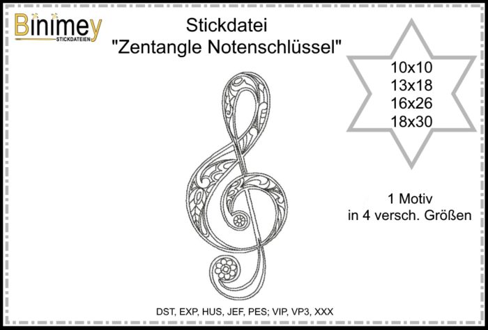 Stickdatei Zentangle Notenschlüssel