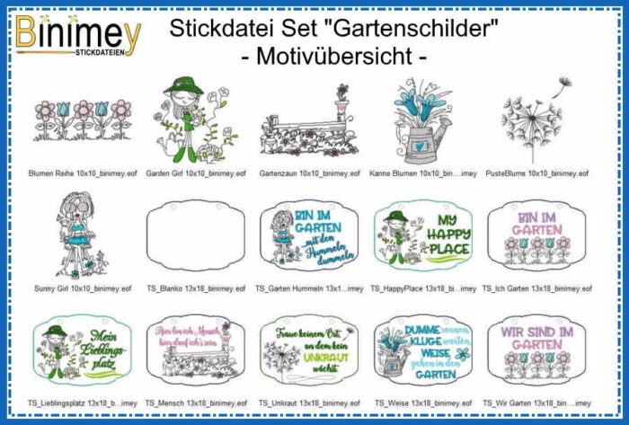 Stickdatei Set Gartenschilder - Mix [Digital] – Bild 2