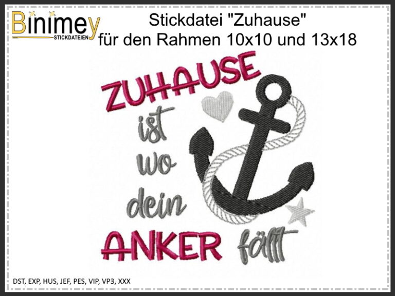 Stickdatei Zuhause ist wo dein Anker fällt Binimey