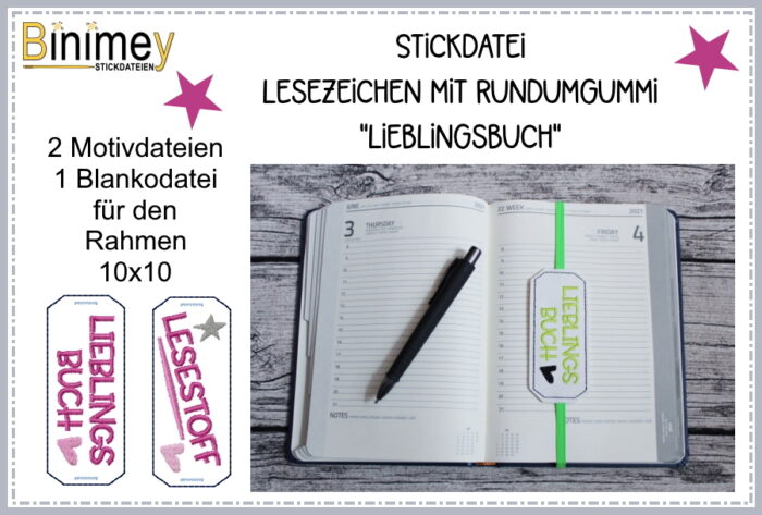 Stickdatei Lesezeichen mit Gummiband - Worte [Digital]