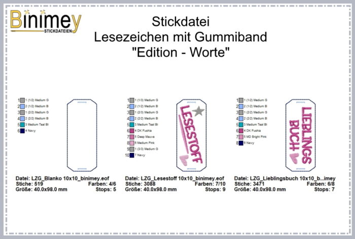 Stickdatei Lesezeichen mit Gummiband - Worte [Digital] – Bild 2