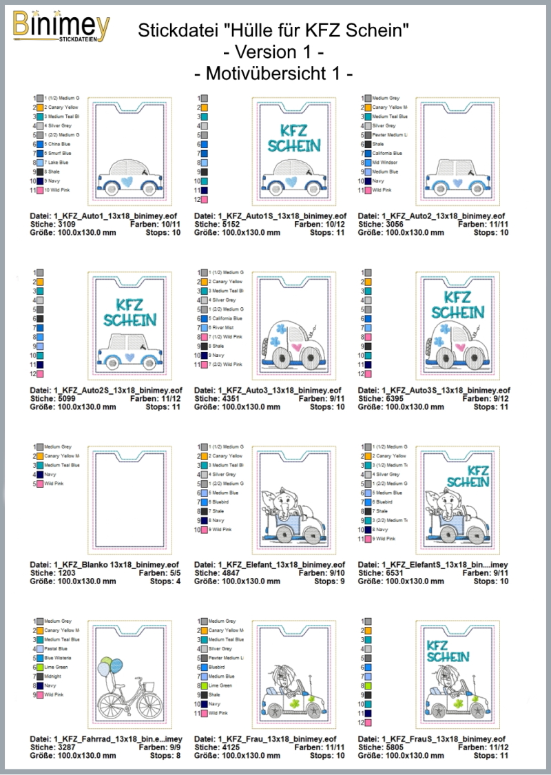 Stickdatei Hülle für Kfz Schein - Binimey