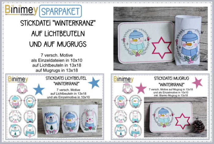 Stickdatei Sparpaket Lichtbeutel Mugrug Tierische Winterkränze [Digital]