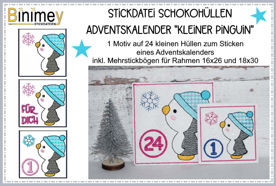 Stickdatei Schlüsselanhänger Mini Pinguin - Binimey