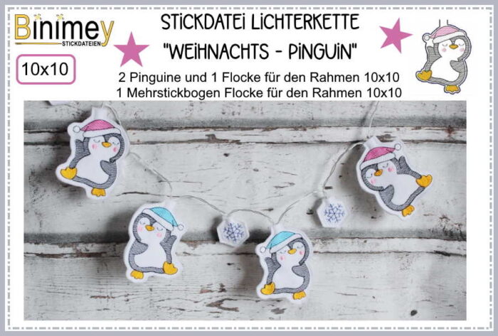 Stickdatei LED Lichterkette Weihnachts Pinguin [Digital]