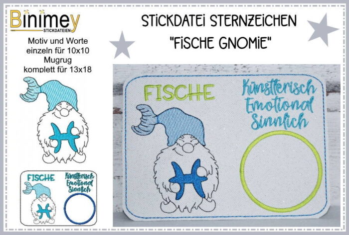 Stickdatei Sternzeichen Fische Gnomie [Digital]