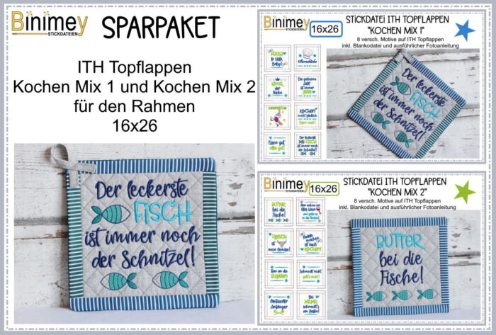 Stickdatei ITH Topflappen Sparpaket Kochen Mix 16x26 [Digital]