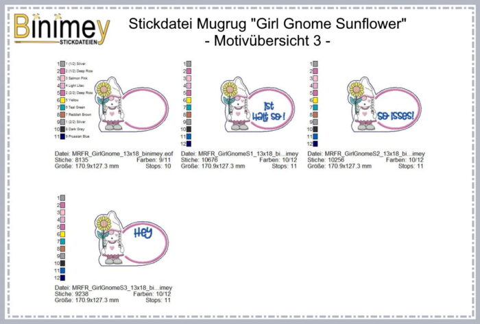 Stickdatei Mugrug Gnomie Girl mit Sonnenblume [Digital] – Bild 5
