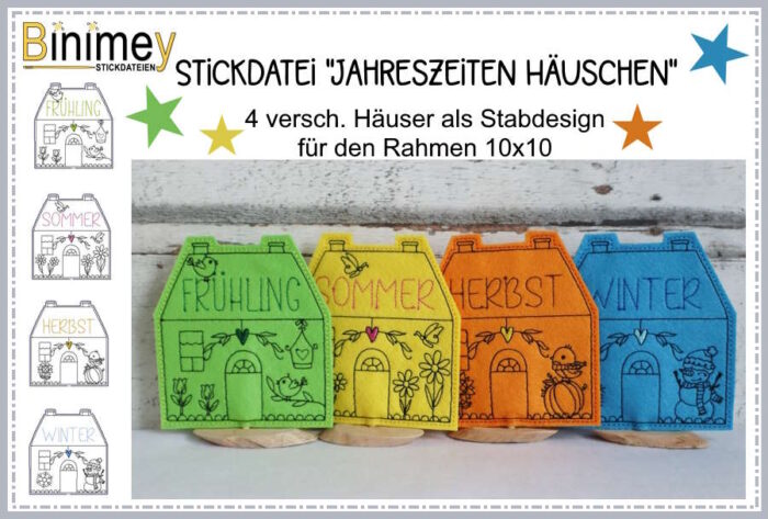 Stickdatei Stabdesign Jahreszeiten Häuser [Digital]