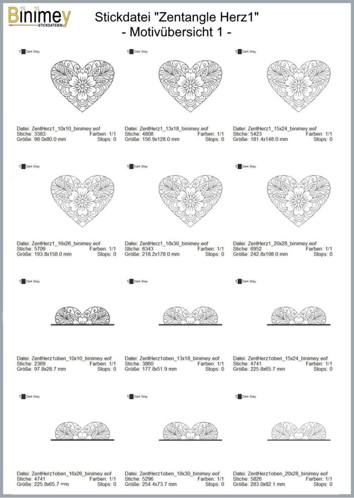 Stickdatei Zentangle Herzen [Digital] – Bild 2