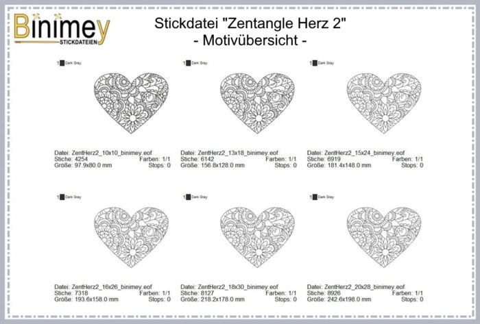 Stickdatei Zentangle Herzen [Digital] – Bild 4