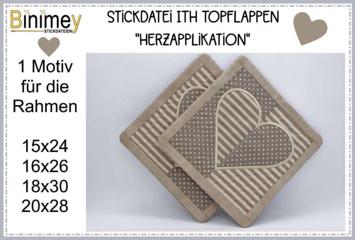 Stickdatei ITH Topflappen Herzapplikation [Digital]