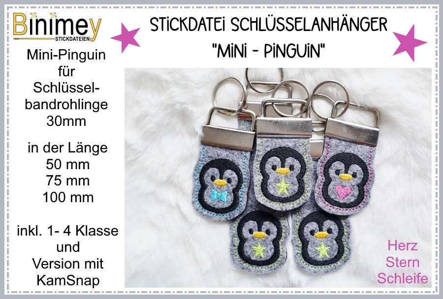 Stickdatei Schlüsselanhänger Mini Pinguin - Binimey