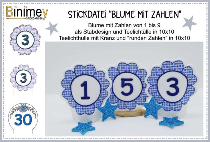 Stickdatei Blume und Kranz mit Geburtstagszahlen [Digital]