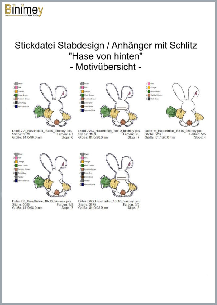 Stickdatei Geldgeschenk Stabdesign Anhänger Hase von hinten [Digital] – Bild 2