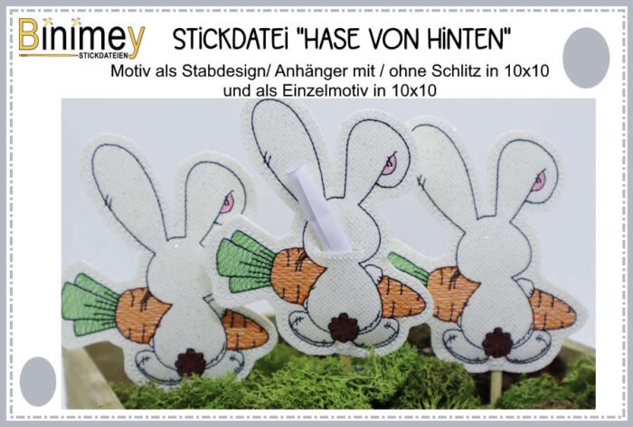 Stickdatei Geldgeschenk Stabdesign Anhänger Hase von hinten [Digital]