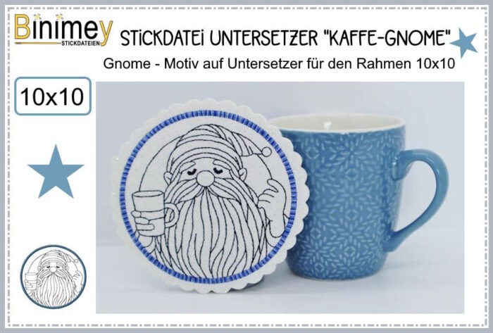 Stickdatei Untersetzer Kaffee  Gnomie [Digital]
