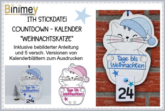 Stickdatei Countdown Kalender "Weihnachtskatze" [Digital]