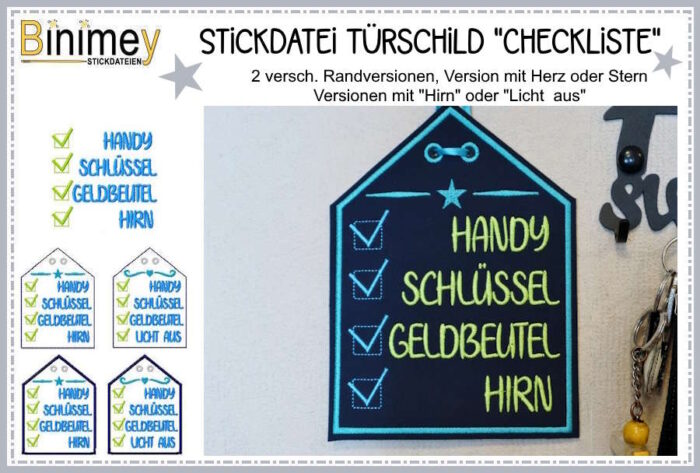 Stickdatei ITH Türschild Checkliste [Digital]