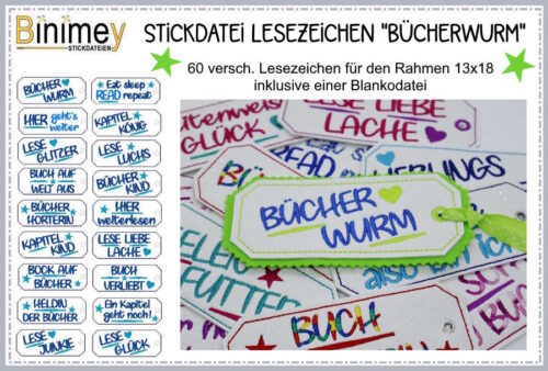 Stickdatei Lesezeichen Bücherwurm [Digital]