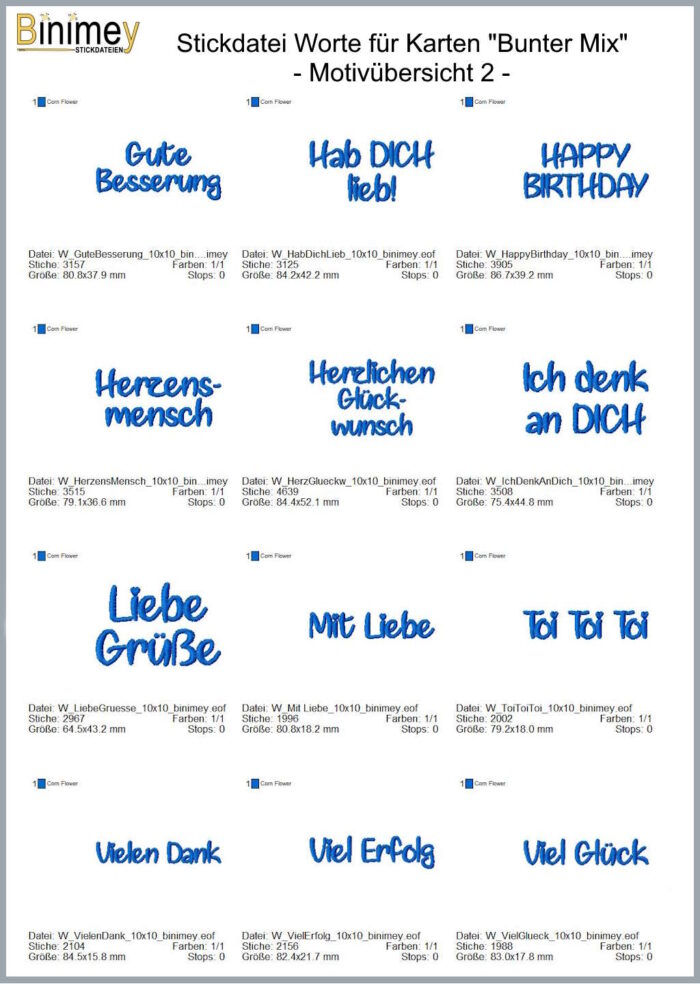 Stickdatei Worte für Grußkarten Edition "Bunter Mix" [Digital] – Bild 3