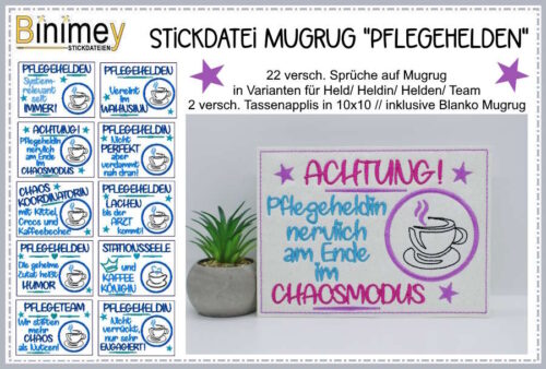 Stickdatei Mugrug Sprüche Pflegehelden und - heldinnen [Digital]