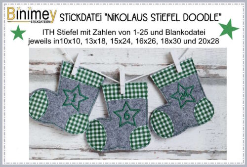 Stickdatei NikolausStiefel mit Doodle Applikation [Digital]