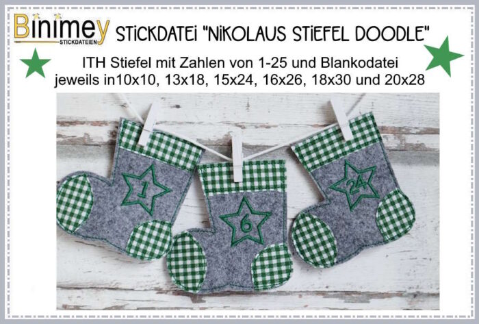 Stickdatei NikolausStiefel mit Doodle Applikation [Digital]