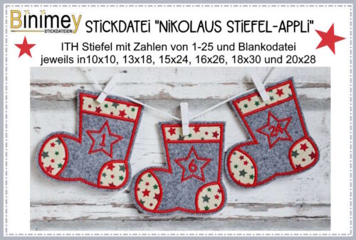 Stickdatei NikolausStiefel mit Applikation [Digital]