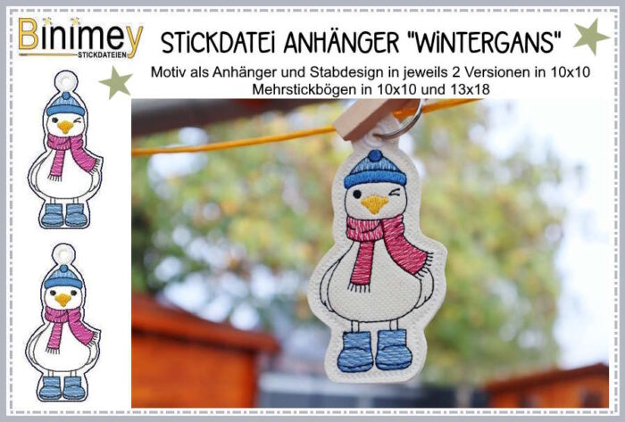 Stickdatei Stabdesign Anhänger Wintergans [Digital]