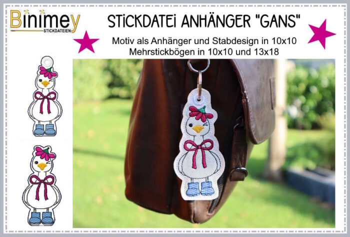Stickdatei Stabdesign Anhänger Kecke Gans [Digital]