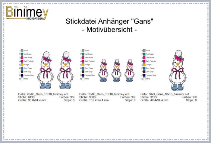 Stickdatei Stabdesign Anhänger Kecke Gans [Digital] – Bild 2