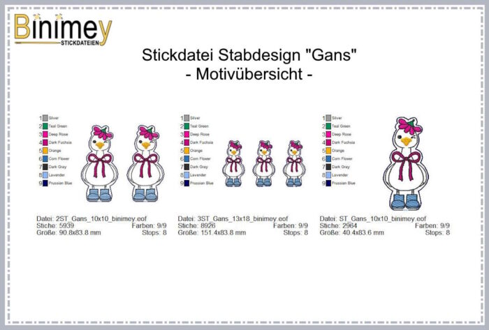 Stickdatei Stabdesign Anhänger Kecke Gans [Digital] – Bild 3