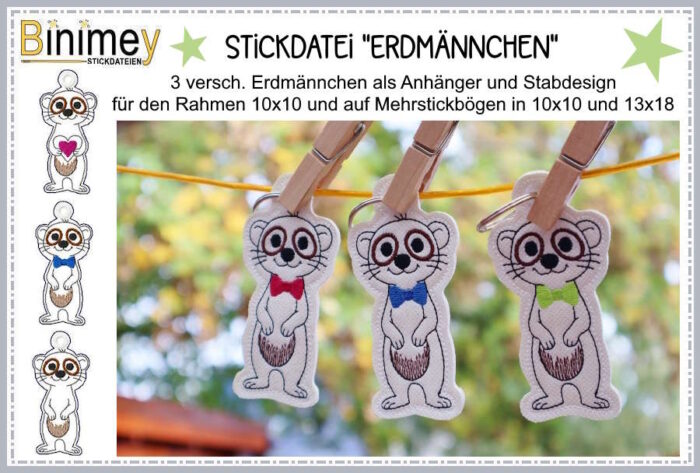 Stickdatei Stabdesign Anhänger Erdmännchen [Digital]