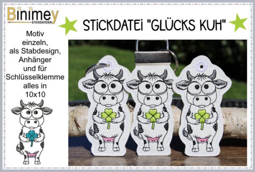 Stickdatei Stabdesign und Anhänger Glücks - Kuh [Digital]