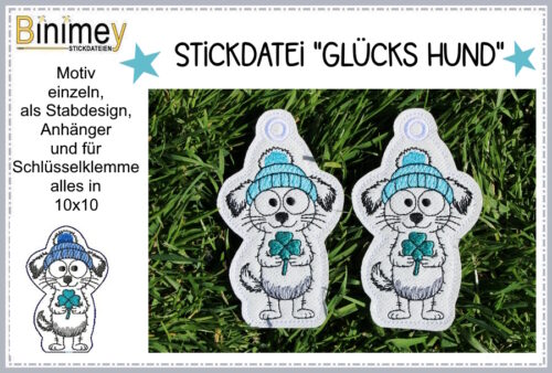 Stickdatei Stabdesign und Anhänger Glücks - Hund [Digital]