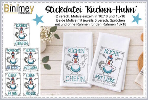 Stickdatei Küchen-Huhn – Lustige Hühner mit Sprüchen [Digital]